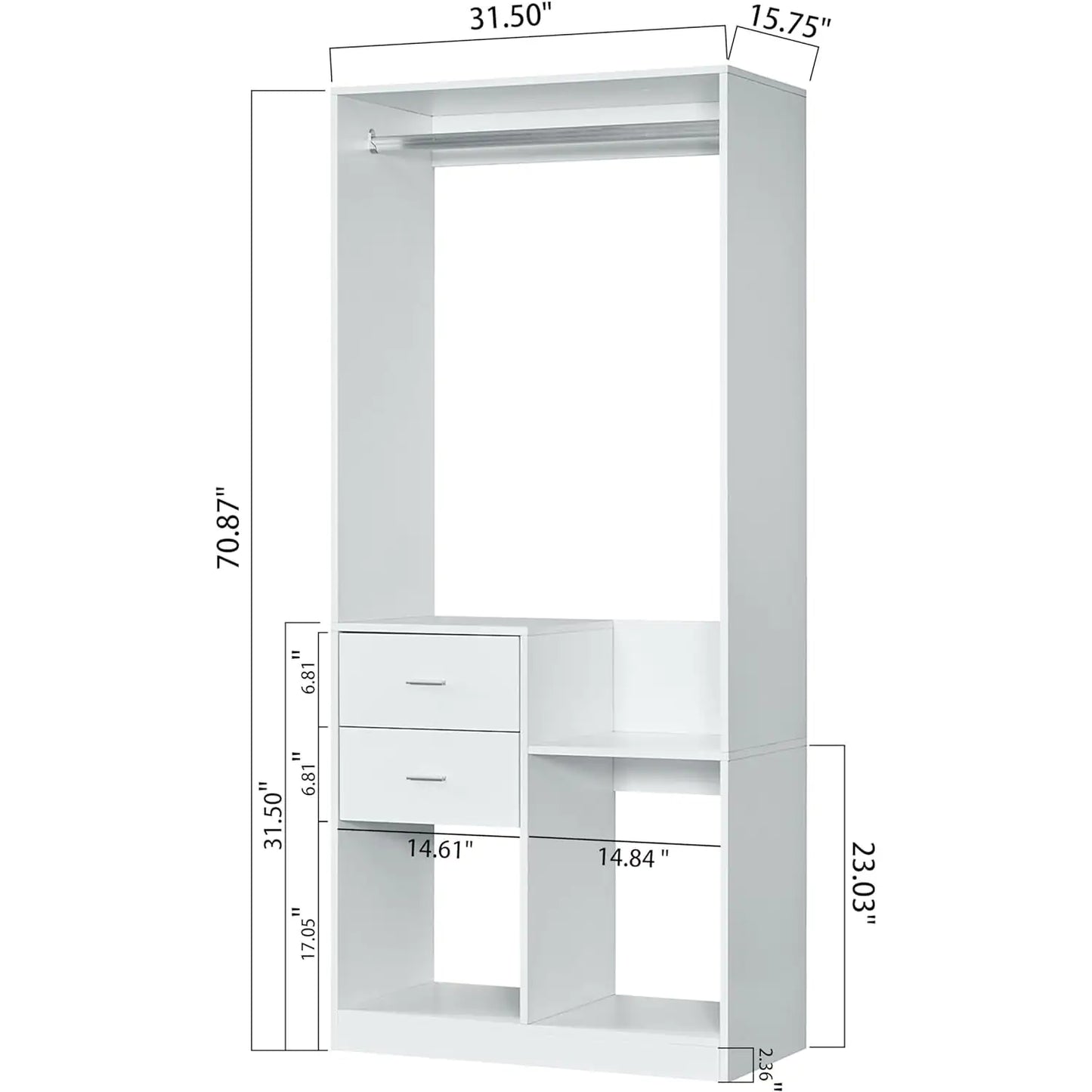 302 Freestanding Closet System 71"H Closet System with Drawers, Wooden Wardrobe Closet Organizer System with Closet Drawers, clothes organizer Clothing Racks for Hanging Clothes with Closet Shelves Wall Mounted, White