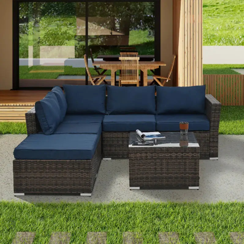 Patio Furniture, Outdoor Furniture, Seasonal PE Wicker Furniture, 4 Set Wicker Furniture With Tempered Glass Coffee Table