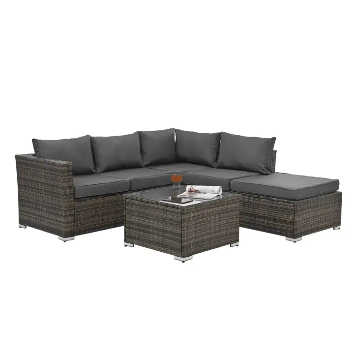 Patio Furniture, Outdoor Furniture, Seasonal PE Wicker Furniture, 4 Set Wicker Furniture With Tempered Glass Coffee Table