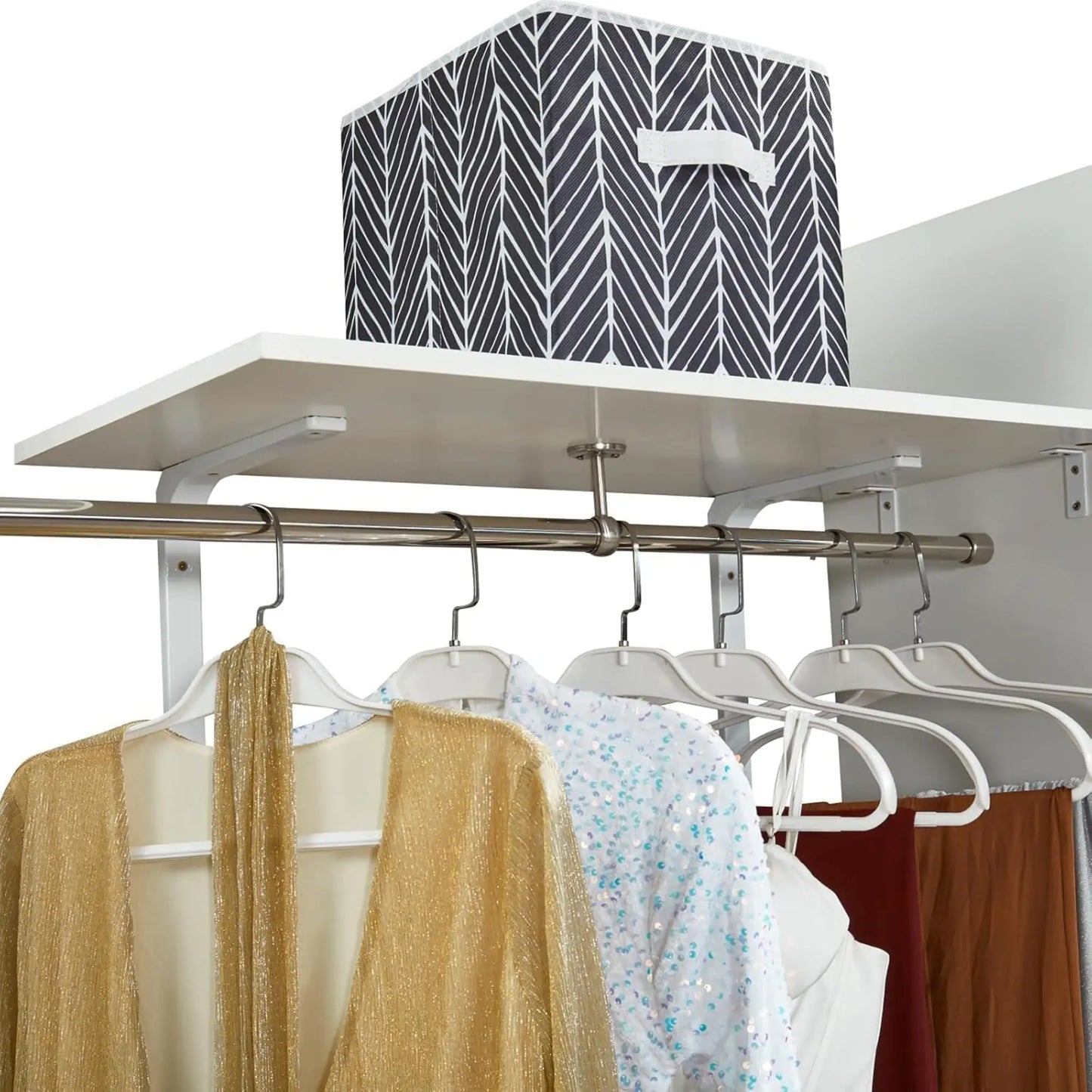 306 Closet Organizer System with Closet Shelves Wall Mounted, White Clothing Racks for Hanging Clothes, Clothes Organizer with Closet Drawers, Wooden Wardrobe Closet System with Hanging Rod