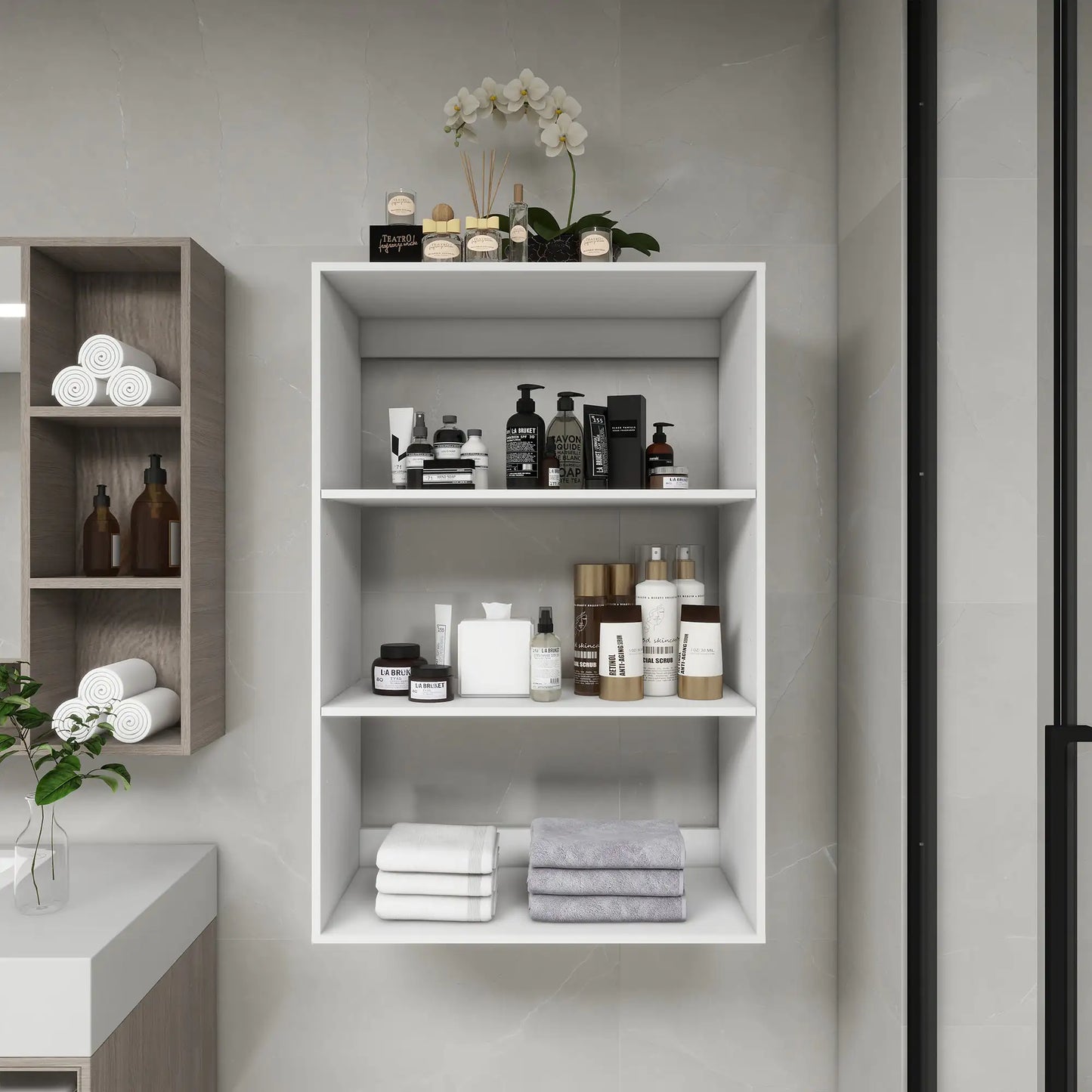 B4 Bathroom colset shelves Wood Modular Closet System Wall Mounted Shelves Walk in Clothes Storage Cabinet Shelving Built in Closet Organizer for Bedroom White 31.49''W x 16.04''D x 47.24''H